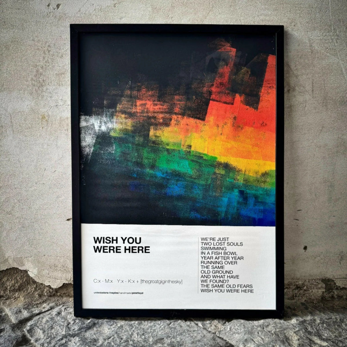 Opera Poster Wish You Were Here, Pink Floyd – Poster Artigianale Fatto a Mano a Napoli | United Colors of Naples