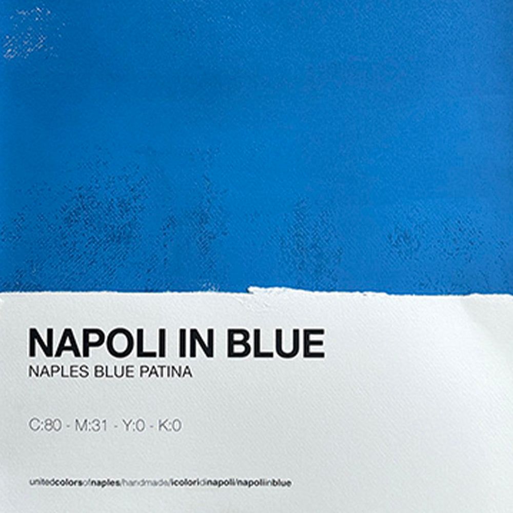 Napoli Blue's – colore steso a mano con il cartellino «Napoli in Blue, Naples Blue Patina»